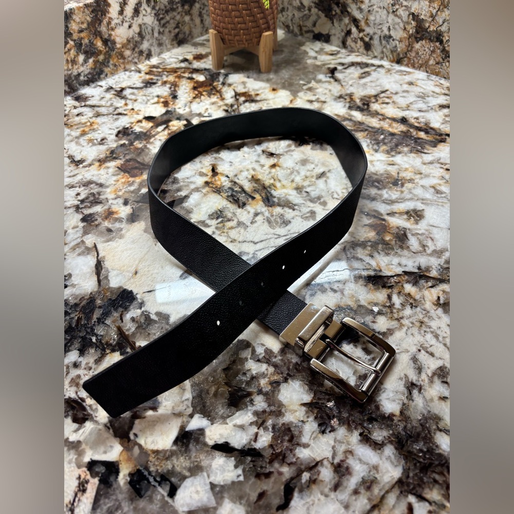 Michael Kors Black Leather Belt with Silver Buckle